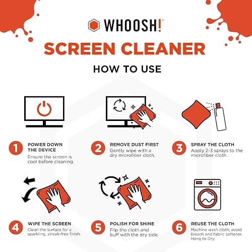 WHOOSH! Screen Shine Duo - Screen Cleaner Spray for iPad, Monitor, Laptop, MacBook - 3.4 oz & 0.3 oz Bottles with 2 Microfiber Cloths - Portable Electronic Cleaning Kit for Travel, Office, and Home thumbnail 7