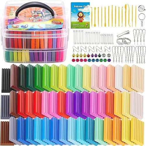 CiaraQ 50-Color Polymer Clay Oven Bake Modeling Kit | 14 sculpting tools, 2‑layer box, accessory pack, guide. Great for gifting, school, home, kids & artists. - Image 1
