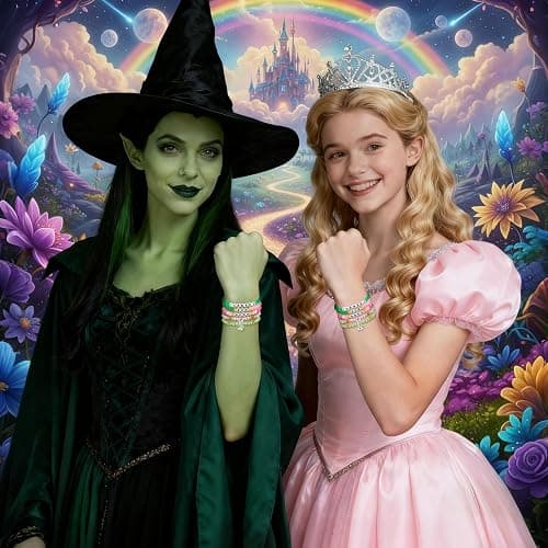5 Pcs Wickedly Friendship Bracelets for Women as Witch Jewelry Matching Witch Costume Accessories Wickedly Party Favors Pink and Green Bracelet Wickedly Gifts for Fans Dress Decor Ghristmas Gifts thumbnail 2
