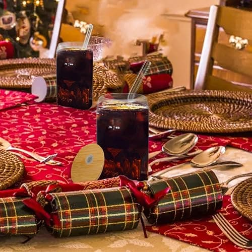 GIVAMEIHF Drinking Glasses with Bamboo Lids and Glass Straw 4 pcs set,16oz Glass Cups with Lids and Straws,Iced Coffee Glasses,Cute Tumbler Cups for Soda,Coffee Cups thumbnail 5