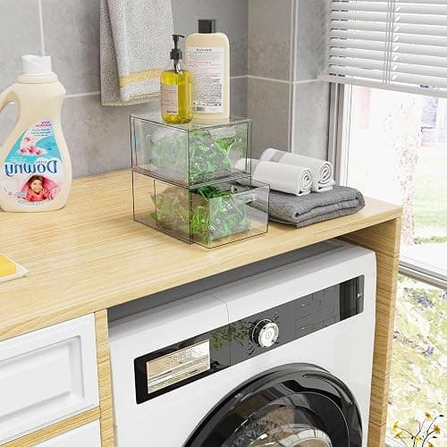 SpaceHacks 2 Pack Stackable Makeup Organizer and Storage, Acrylic Organizers，Clear Plastic Storage Drawer with Handles for Vanity, Undersink, Kitchen Cabinets, Pantry - 2 Pack - Clear thumbnail 6