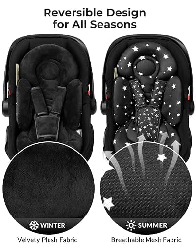TinlyFinly Newborn Car Seat Insert, Head and Body Support, Reversible Infant Insert Compatible with Baby Carseat, Stroller, Mamaroo Swing, Rocker, Bouncer. Baby Car Seat Cushion - Black thumbnail 5