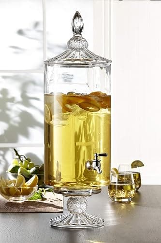 Fifth Avenue Crystal Westchester Optic Beverage Cold Drink Dispenser w/ 2-Gallon Capacity Glass Jug, Leak Proof Acrylic Spigot for Parties, Weddings, & More, 9.5x19 thumbnail 2