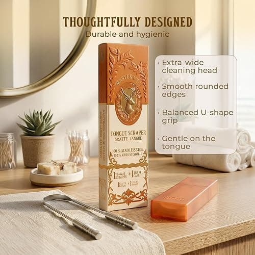 MasterMedi Tongue Scraper with Travel Case 1 Pack, Bad Breath Treatment Tongue Scraper for Adults & Kids, Stainless Steel Metal Tongue Scraper, Easy to Use Tongue Cleaner for Hygiene and Self Care thumbnail 5