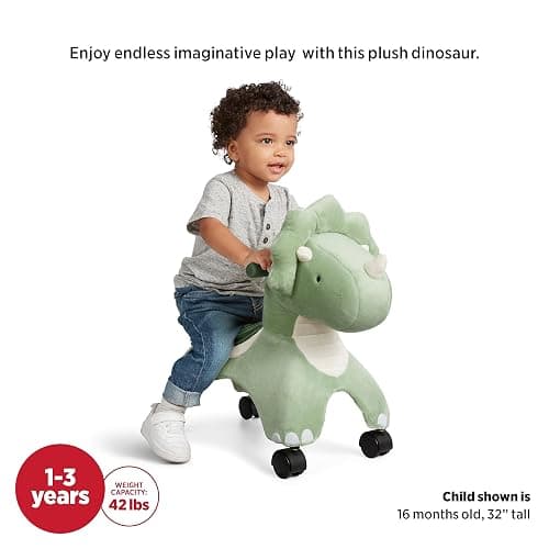 Radio Flyer Dash The Rolling Dinosaur Ride On, Ages 1-3, EZ-Glide 360-degree Wheels, Easy Grip Handles, Soft Plush Face, Ideal for Active and Imaginative Play, Toddler Ride On Toys thumbnail 4