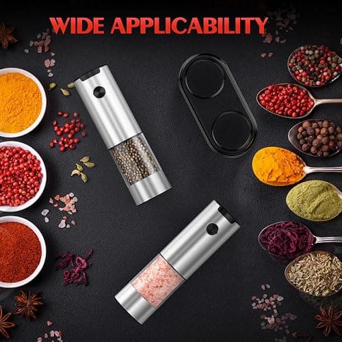 Salt and Pepper Grinder Set- Automatic Battery Pepper Mill Shakers Kitchen Essentials for New Home Housewarming, Adjustable Coarseness Upgraded Larger Capacity with Led for White Elephant Gifts thumbnail 2
