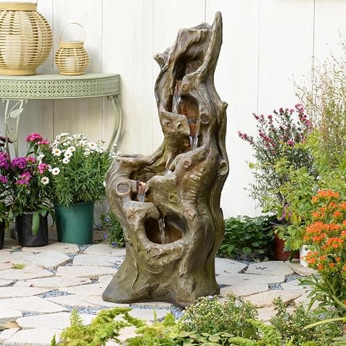 Sunlinua Water Fountain Outdoor 5-Tiers Large Cascading Realistic Tree Trunk Natural Waterfall Outdoor Fountains Resin Imitation Wood with LED Lights for Garden, Patio, Porch thumbnail 3