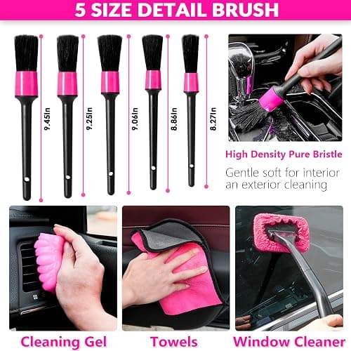 ThinkLearn Car Cleaning Kit, Car Vacuum Detailing Kit Interior with High Power Handheld Vacuum, Including 7Pcs Detailing Brush Set, Windshield Cleaner, Pink Car Accessories for Women thumbnail 6
