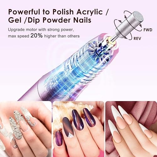 COSLUS C20 Cordless Nail Drill Electric File: Professional for Acrylic Gel Dip Powder Nails Portable Nail Drill Machine Kit for Manicure Pedicure Nail Set with Everything Rechargeable Lightweight thumbnail 4