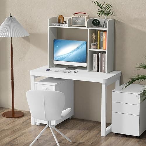 Giantex Desktop Bookshelf, Wood Desk Hutch Organizer for 27 Inch Computer Monitor, Countertop Storage Display Rack with 5 Shelves, Multipurpose Desktop Shelf Bookcase for Dorm Office Home, White thumbnail 7