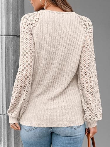AUTOMET Women Long Sleeve Shirts Fall Lace Tops 2025 Fashion V Neck Winter Sweaters Dressy Casual Tunic Blouse Work Clothing thumbnail 4
