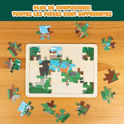 BONNYCO Puzzle Bois Enfant 6 Ensembles 24 Pcs, Animaux de Différents Écosystèmes. Puzzle 3-8 Ans avec Plateau, Jouet Educatif. Cadeau Garcon et Fille, Anniversaire, Noël thumbnail 6