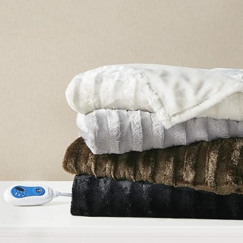Beautyrest Duke Blanket Luxury Oversize Electric Throw Premium Soft Cozy Brushed Long Faux Fur for Bed, Couch with 3 Heat Setting Controller, Auto Shut-Off Function, Grey, 50 in x 70 in thumbnail 7