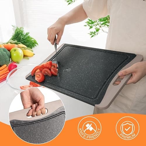 Extra Large Cutting Boards, Plastic Cutting Boards for Kitchen (Set of 3) Cutting Board Set Dishwasher Chopping Board with Juice Grooves Easy-Grip Handles, Almond Gray, Empune thumbnail 4