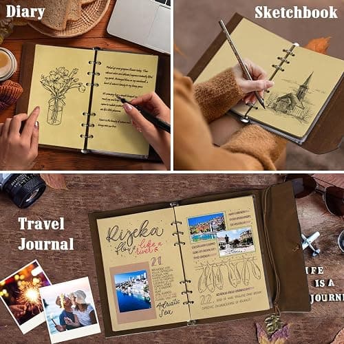 Leather Journals Notebooks with Blank Pages, Vintage Refillable Journal for Writing, Personal Travel Diary Art Sketchbook to Write in, Gifts for Women, Men, Teen Girls and Boys, 160 Pages A5 (Blue) thumbnail 6