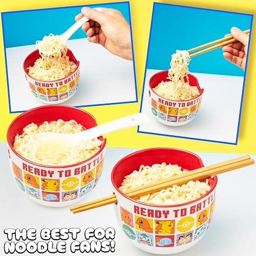 Get Trend Pokemon Ramen Bowl 3 Pc Set with Bamboo Chopsticks, Spoon for Kids Teens Adults, 20oz Noodle Bowl, Microwave Safe, Pikachu Gifts for Kids (Multi Pokemon) thumbnail 6