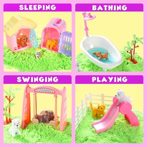 Carolart Pet Sensory bin,Dog and Cat Sandbox for Kids,Kids Play Sand Kit,Pet Play Set with Sensory Sand,Pet Care Play Set,Role Pretend Play Beach Toy Birthday Gift for Girls Boys 3 4 5 6 Years Old thumbnail 6