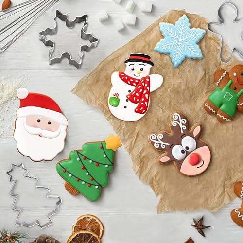 FUSOTO 6PCS Christmas Cookie Cutters, Holiday Xmas Cookie Cutters Christmas Shapes - Gingerbread Man, Snowflake, Snowman, Christmas Tree, Reindeer, Santa Face for Cookie Baking thumbnail 6
