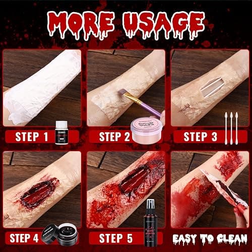 Special Effects SFX Halloween Makeup Kit - Bruise Makeup Face Body Painting Palette, Scar Wax, Liquid Latex, Fake Blood Splatter Spray, Coagulated Blood Gel, Stipple Sponges, Cotton Swab thumbnail 5