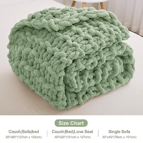 Mooreeke Chunky Knit Blanket 50"x60" Light Green Soft Washable Chenille Throw Blanket Cozy 100% Handmade Crochet Blankets with Jumbo Chenille Yarn for Couch Bed Sofa Room Decor thumbnail 7