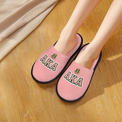 AKA Girls Sorority Warm Slippers Anti-Slip House Shoes Comfortable Cotton Slippers Bedroom Indoor Gift For Women Mom Ladies thumbnail 2