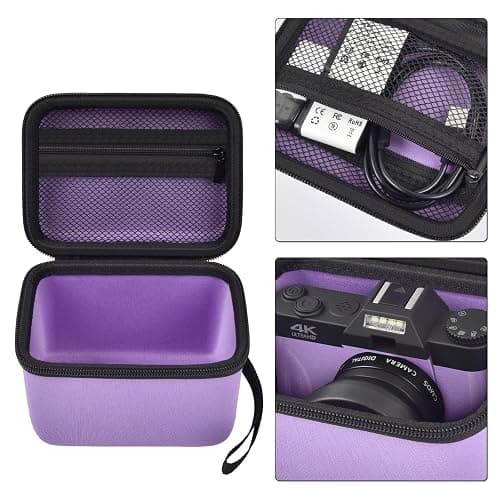 Vlogging Camera Case Compatible with for Duluvulu/for VJIANGER/for JGIPL/for TEBNGIHNM 4K Digital Cameras for Youtube. Vlog Camera Carrying Storage for Lens, Cable and Other Accessories - Purple thumbnail 6