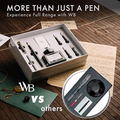 Wordsworth & Black Fountain Pen Gift Set, Includes Bottle, 6 Cartridges, Refill Converter, 4 Replacement Nibs, Premium Package, Journaling, Calligraphy, Smooth Writing Pens [Black Gold] thumbnail 6