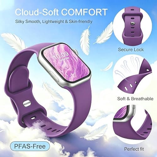 CREFORT Sport Bands Compatible with Apple Watch Band Women Men 40mm 38mm 41mm 42mm 44mm 45mm 46mm 49mm ,Soft Wristband Waterproof Replacement Strap for iWatch Bands Series 11 10 9 8 7 6 5 4 3 2 1 SE Ultra Purple thumbnail 4