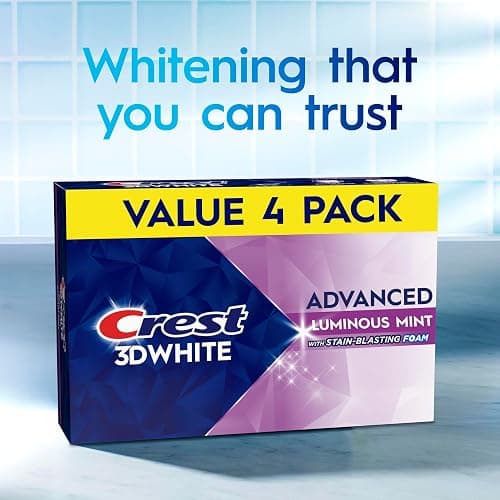 Crest 3D White Advanced Luminous Mint Teeth Whitening Toothpaste, Crest Toothpaste, 3.7 oz Pack of 4 - Helps Remove Surface Stains, Whitens Teeth, Strengthens Tooth Enamel, Protects Against Cavities thumbnail 9