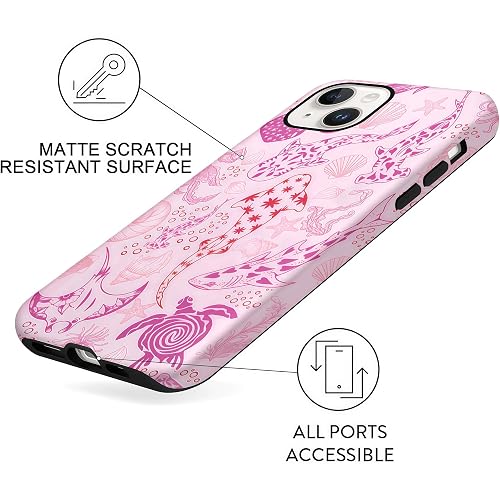 CAINAT Aesthetic Cases for iPhone 13, Pink Sharks Turtles Shells Seaweed Design, Hard Hybrid 2-Layer Protective Cover for Women Girls thumbnail 5