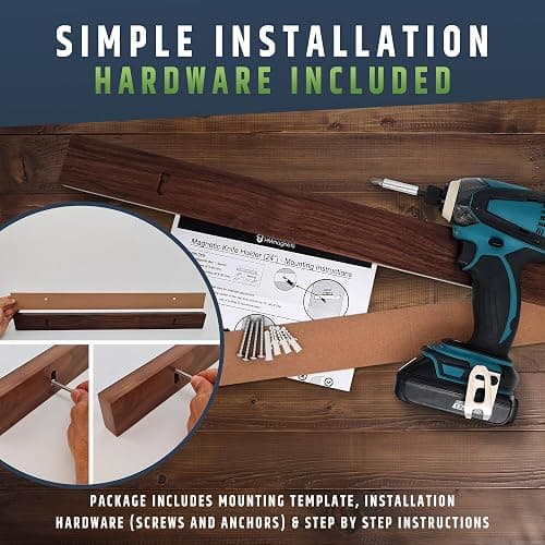 Premium 24 Inch (Large Size) Dark Walnut Wood Magnetic Knife Holder – Professional Wooden Magnetic Knife Strip - Space-Saving Knife Rack/Knife Bar With Powerful Magnetic Pull Force (Upgraded Version) thumbnail 8