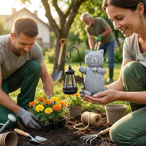 2026 Garden Cat Statues with Solar Lantern Flowerpot Outdoor Decoration, Cat Figurines Yard Art Sculptures for Patio Lawn Backyard Porch Ornaments, Yard Ornament- Unique Mother's Day Birthday Gifts thumbnail 7