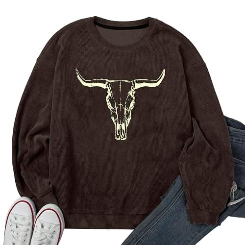 UNIQUEONE Boho Cow Skull Sweatshirt Women Cowgirl Shirt Rodeo Western Country Concert Outfits Nashville Graphic Pullover Tops thumbnail 6