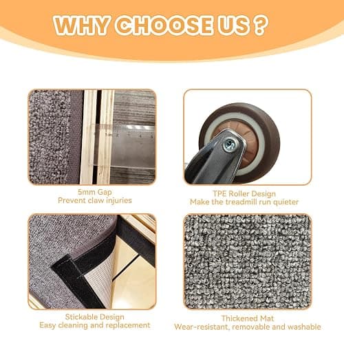 Homegroove Cat Exercise Wheel for Indoor Cats, 46" Large XL Cat Running Treadmill Wheel with Carpeted Runway for Kitty’s Longer Life, Natural Wood Color(XL) thumbnail 3