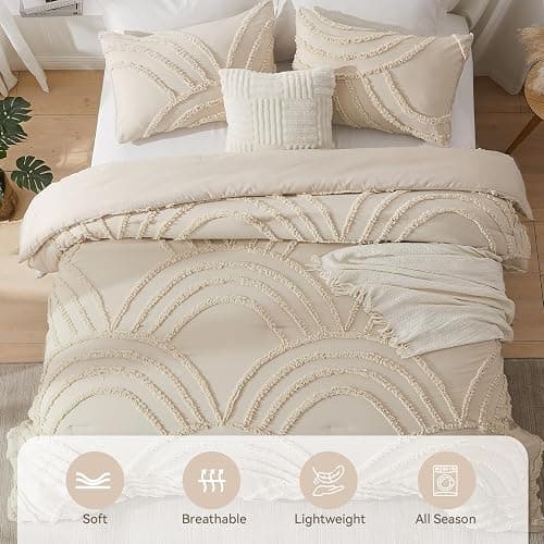 ENJOHOS Full Boho Comforter Set for College Girls - 3 Pieces Beige Tufted Rainbow Comforter, Lightweight Soft Microfiber Bedding with 2 Pillowcase for All Season thumbnail 4