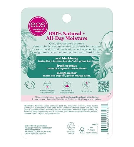 eos Natural Shea Lip balm - Acai Blackberry, Fresh Coconut, Mango Nectar, All-Day Moisture, Lip Care, Shea Butter, Moisturizing, 0.14 oz, 3-Pack Sticks thumbnail 6