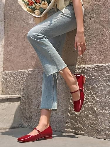 Coutgo Women's Mary Jane Flats Closed Square Toe Ballet Flat Dressy Comfortable Slip on Shoes thumbnail 4