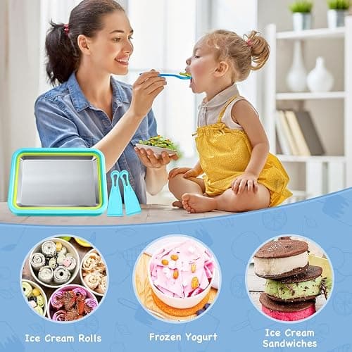 Nenkarn Rolled Ice Cream Maker, Stainless Steel Freezer Tray, Lake Blue | Pre-freeze tray with stainless steel cold plate and spatula for small-batch ice cream rolls, frozen yogurt and fruit treats thumbnail 6