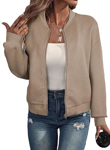 EVALESS Womens Bomber Jacket Coat Casual Stand Collar Zip Up Lightweight Fall Fashion Jackets Outfits with Pockets - Image 1