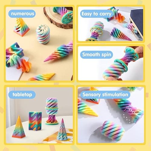 JOYIN 4 Pack Impossible Cone Fidget Toys, Pastel Color 3D Printed Spiral Cone Flexible Impossible Pyramid Passthrough Fidget Toys for Stress Relief, Kids Adults Christmas Stocking Stuffers thumbnail 4