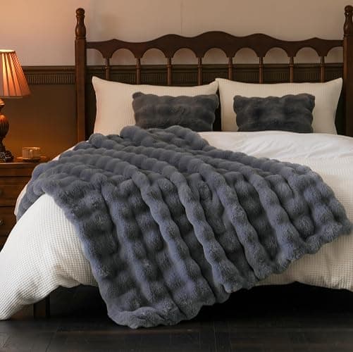 BENVWE Faux Fur Throw Blanket for Couch - Thickened Fluffy Soft Bubble Blanket for Living Room Home Decor - Fathers Day Birthday Gifts for Women Men, Grey, 50" x 60", 1300GSM thumbnail 7