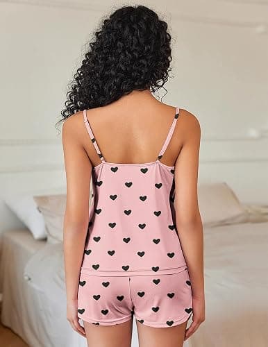 Ekouaer Pajama Sets for Women 2 Piece Soft Lingerie Sleepwear Cute Print Cami Pj Shorts Set Lace Nightwear thumbnail 5