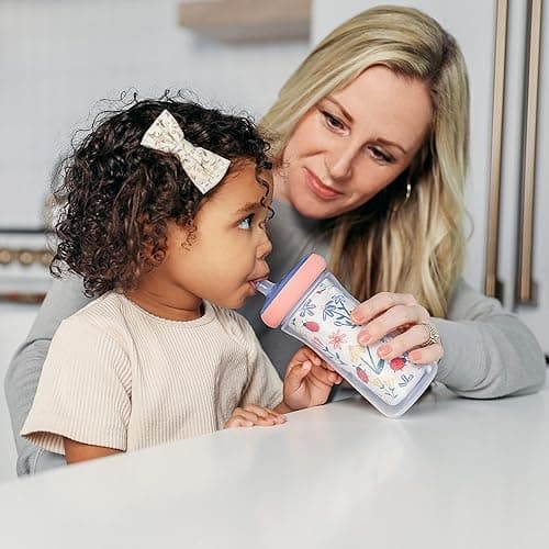 The First Years Insulated Straw Cups for Toddlers 2pk – Ladybug & Marbled – Pink & Blue thumbnail 5