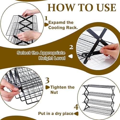 4 Tier Collapsible Cooling Rack, Adjustable Stackable Stainless Steel Baking Rack with Leak-Proof Mesh & X-Shaped Structure, Dishwasher Safe for Cookies, Bread, Pastries thumbnail 4