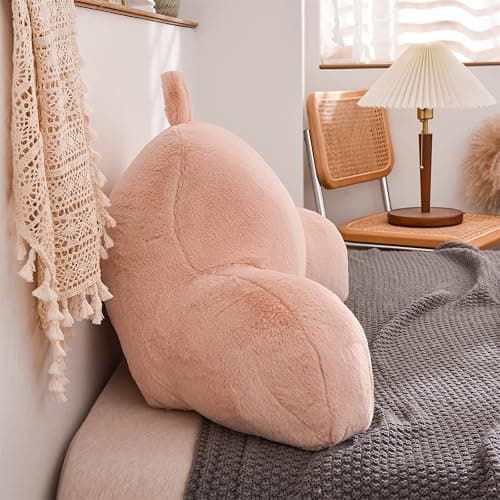 A Nice Night Faux Fur Soft Reading Pillow Bed Wedge Adult Backrest with Arms Back Support for Sitting Up in Bed/Couch for Bedrest,Pink,Large thumbnail 8