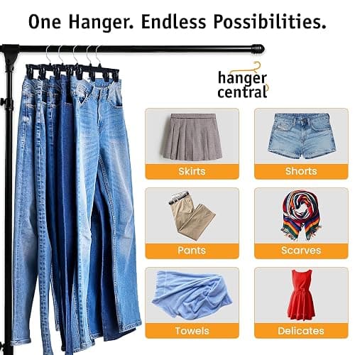 Hanger Central 30 Pack Pants Hangers – 12 Inch Slim Plastic Clothes Hangers with Clips for Skirts, Shorts & Trousers – Non Slip Grip, Heavy Duty Space Saver with Swivel Hook – Black Closet Organizer thumbnail 6