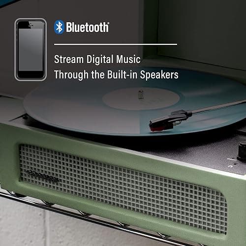 Crosley CR8017B-SA Voyager Vintage Portable Vinyl Record Player Turntable with Bluetooth in/Out and Built-in Speakers, Sage - Bluetooth In/Out - Sage thumbnail 4