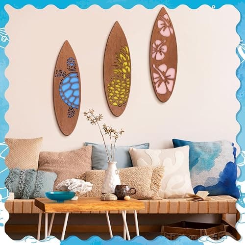 Tatuo 3 Pcs Tropical Christmas Surfboard Wall Decor Wooden Surfboard Hanging Sign for Party Available in Sizes Christmas Coastal Beach Wooden Decor for Home Room(Hawaiian,15.75 x 4.46 x 0.2 Inch) thumbnail 4