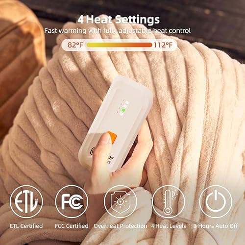 GOTCOZY Electric Blanket Heated Throw 50''X60''- Ribbed Faux Fur Heated Blanket with 4 Heating Level & 3 Hour Auto Off Heating Blanket, ETL&FCC Certified Machine Washable(Eggnog) thumbnail 6