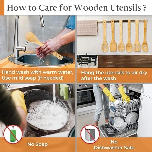 IGA Organic Bamboo Cooking Utensils Set Spoons, Spatulas With Holder For High Heat Resistant In Nonstick Pots, Pans & Cast Irons Skillets (8-Piece Set) Great Gift Idea For Everyday Use thumbnail 7